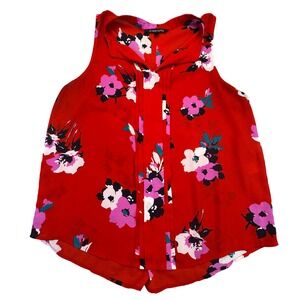 41 Hawthorn Blouse Shirt Women's Large Red Floral Sleeveless Split Neck